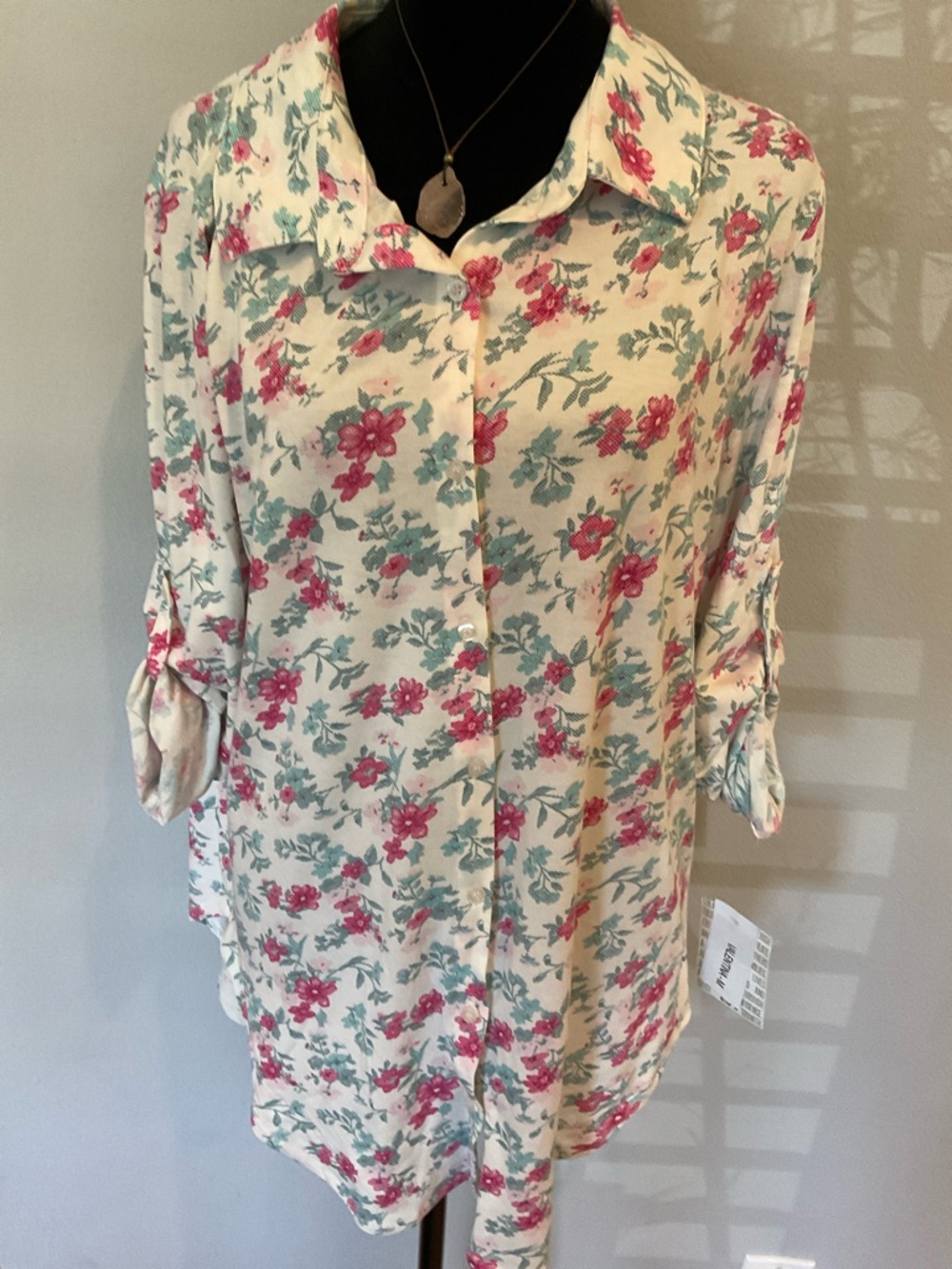 LuLaRoe | Valentina Floral Button Up Blouse | Roll Tab Sleeves | NWT Medium